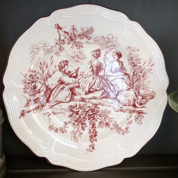 Red/Burgundy New England Toile by Tabletops Unlimited Set of Four - Picture 3 of 7